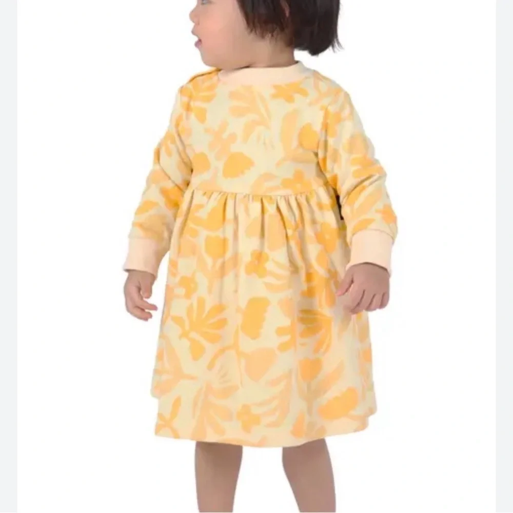Tiny tribe butter yellow floral sweatshirt dress 3-6 months new with tag
